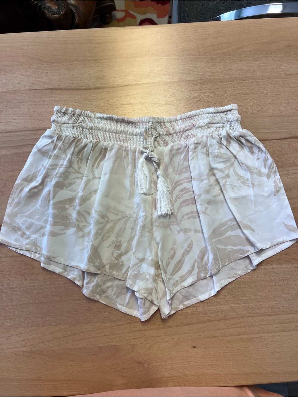 Ocean Drive Cream Printed Tassel-Waist Athletic Shorts
